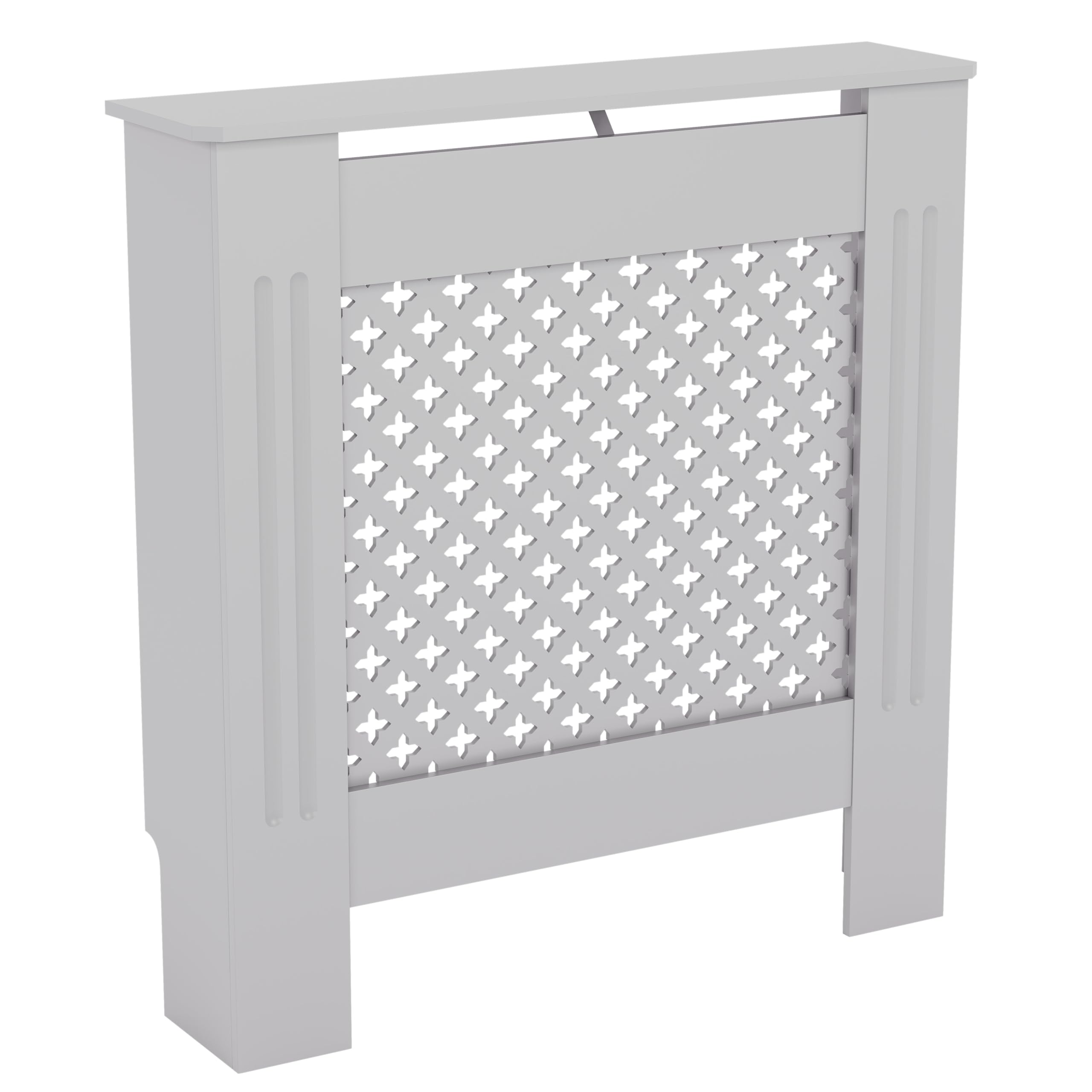 Vida Designs Oxford Radiator Cover White - Small - Traditional Cross Pattern Design For Optimal Heat Circulation - H82xW78xD19cm - Painted MDF Cabinet Ideal For Living Room & Hallway