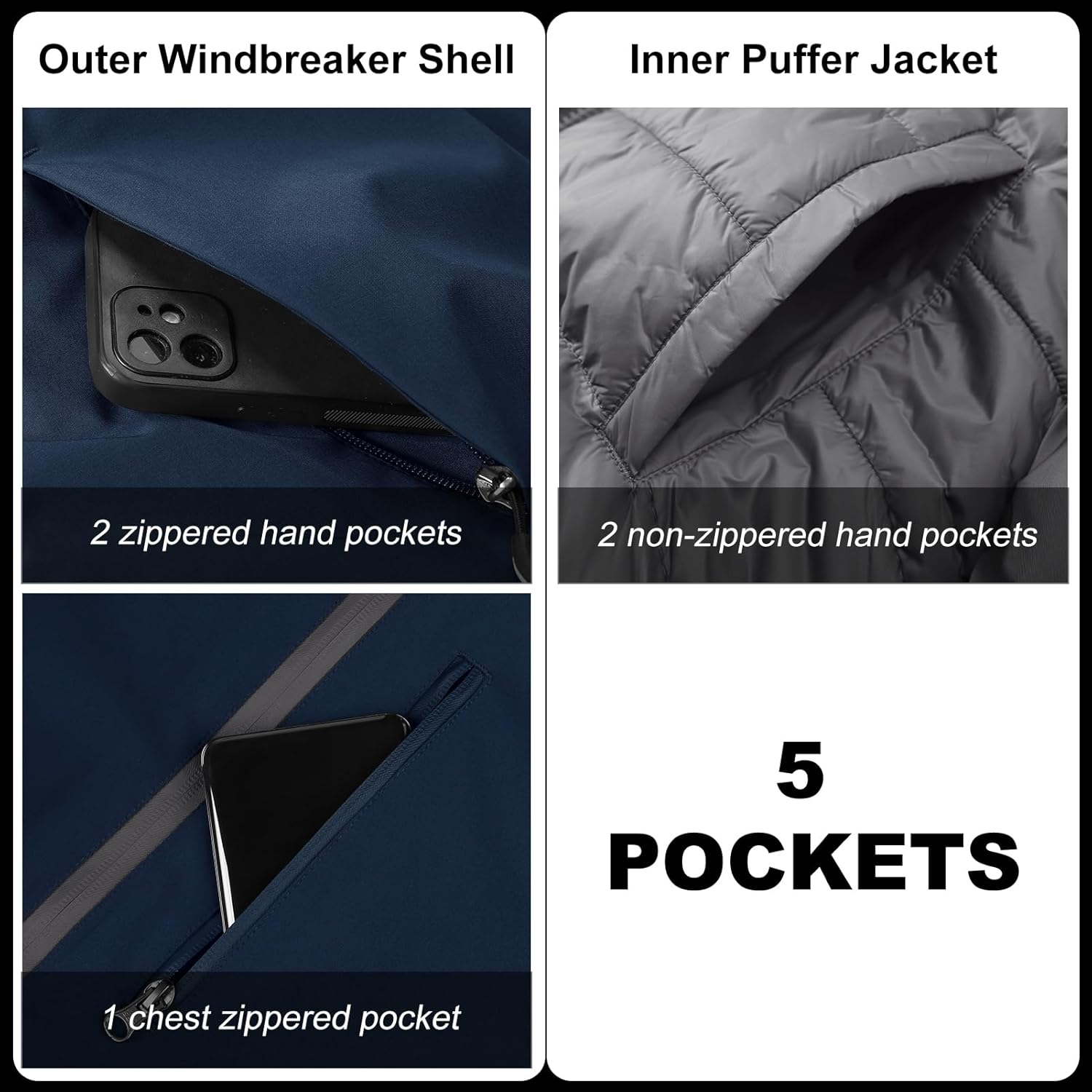 33,000ft Men's Waterproof 3-in-1 Ski Jacket, Warm Mountain Windbreaker Snow Rain Jackets Winter Coat with Puffer Jacket - Image 6