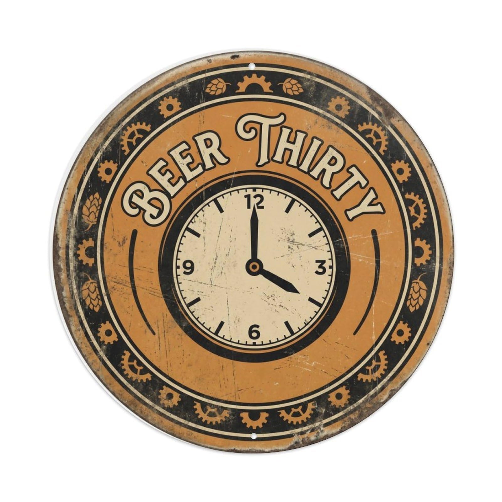 Beer Thirty Classic Workshop Ornament Retro Bar Slogans Metal Tin Sign Plaque Wall Decor for Cafe, Club Bar, Office, Home Garden Round Metal Poster 8x8Inch