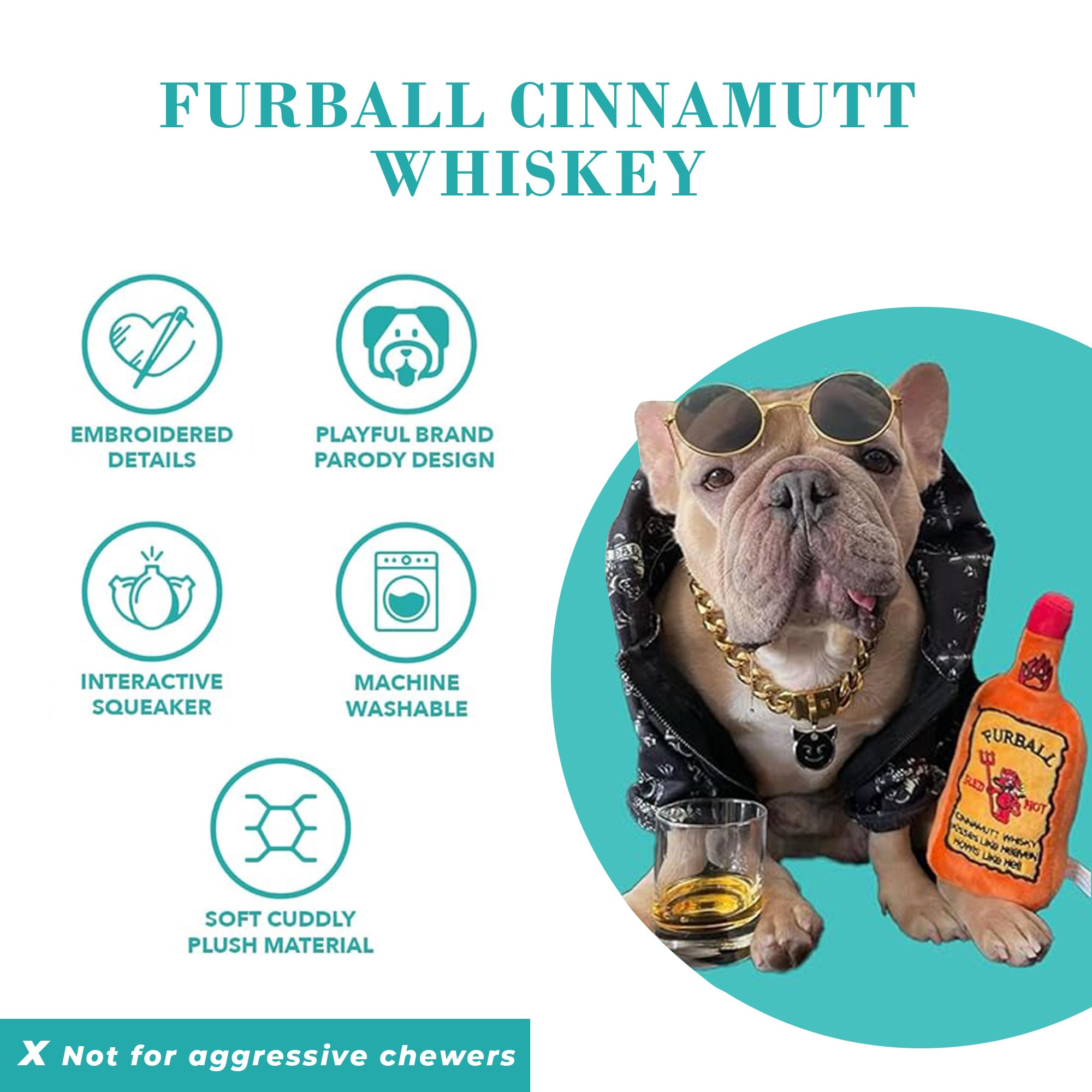 Haute Diggity Dog Furball Cinnamutt Whiskey, Plush Designer Dog Toys with Interactive Squeaker, Stimulating Pet Enrichment, Machine-Washable & Safe Materials for All Breeds, One Size