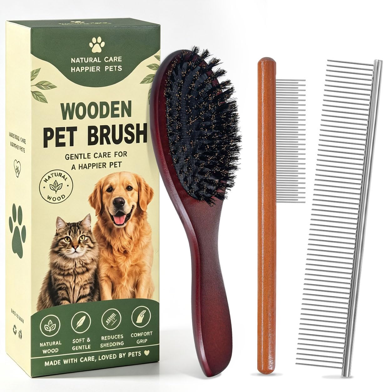 Angootao 3Pcs Dog & Cat Grooming Comb Set, Multi-Pet Hair Care Kit