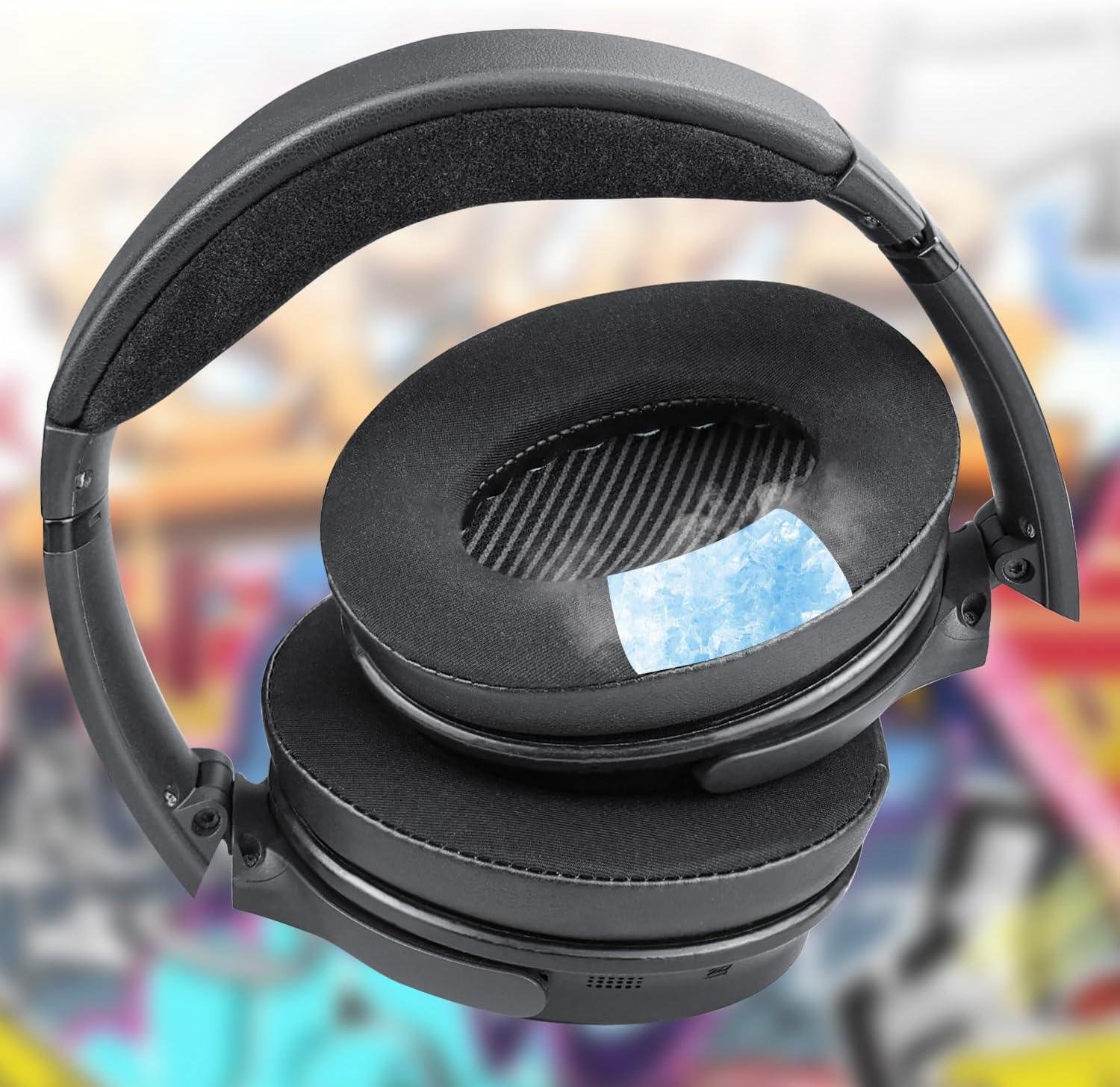 SoloWIT Cooling-Gel Replacement Ear Pads for Bose QuietComfort 35 (QC35) and Quiet Comfort 35 II (QC35 II) Over-Ear Headphones, Earpads Cushions with Ice Silk Fabric - Black - Image 3