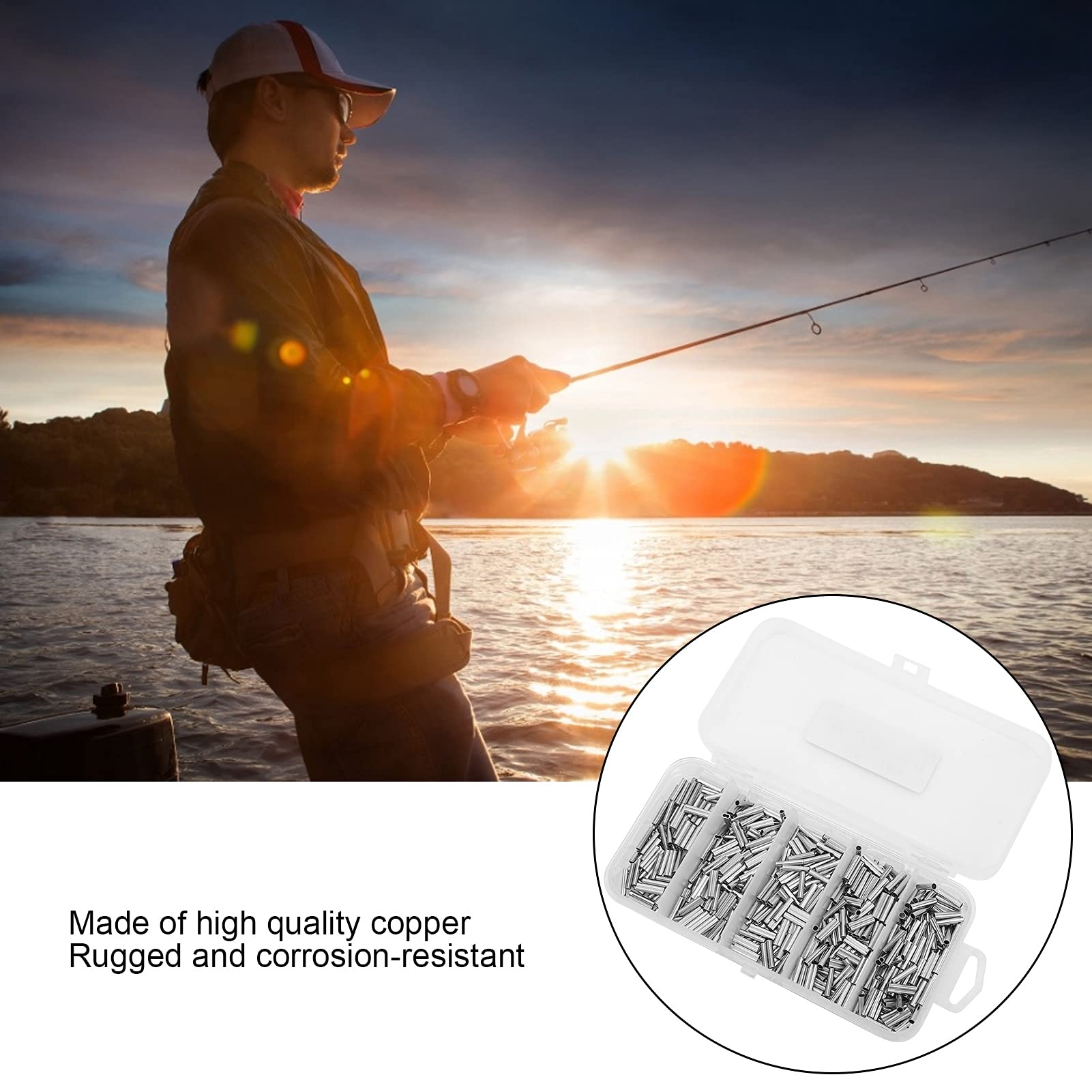 500PCS Manguito prensador de Doble Barril Individual, Mini Kit de Conector de Manguitos prensados ​​de Cobre Conector de Tubo de Cobre para Cable de línea de Pesca, para Accesorios de Equipo de Pesca