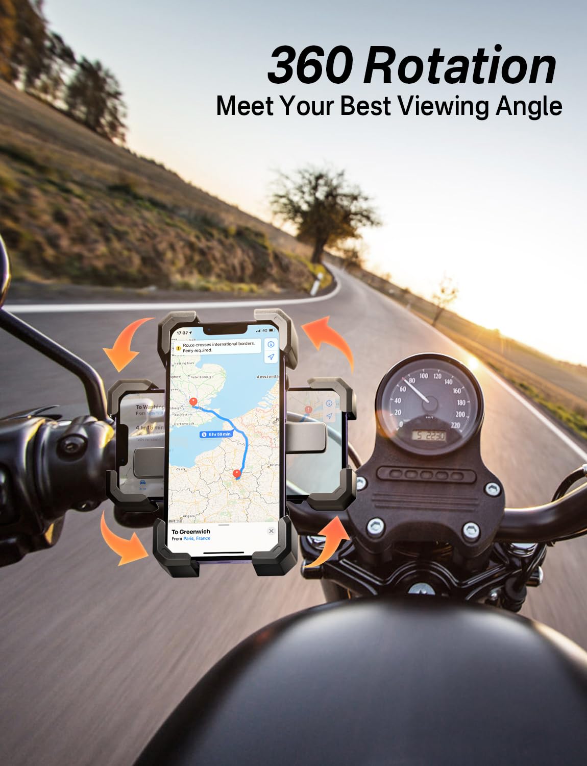 Delobon Bike Phone Holder Handlebar Motorcycle Phone Mount ATV Cell Phone Clamp Scooter Phone Clip for iPhone 15 — view 3