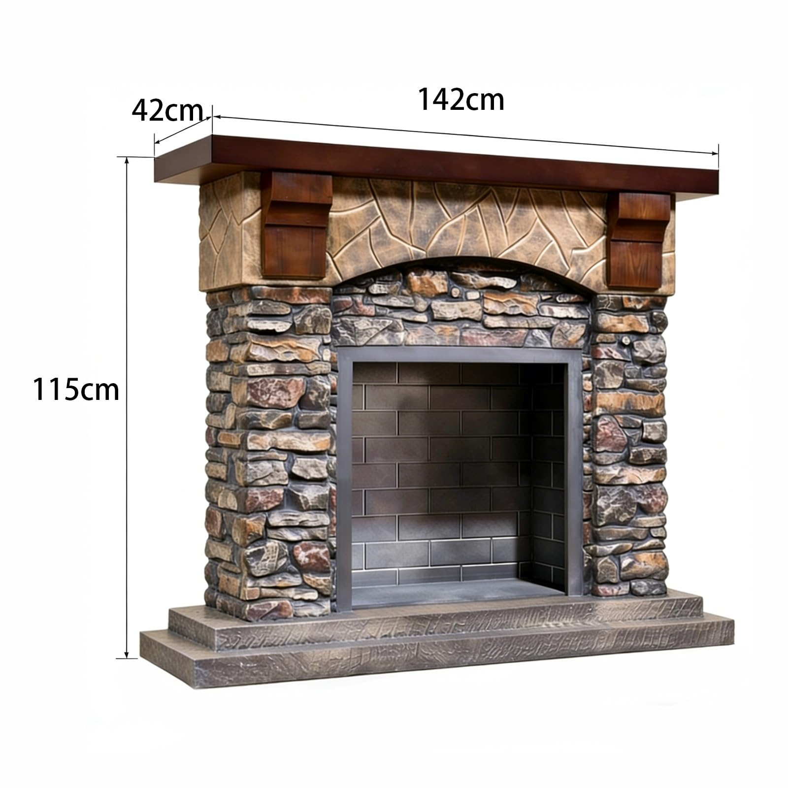 Al coperto Camino in finta pietra con mensola freestanding rustico