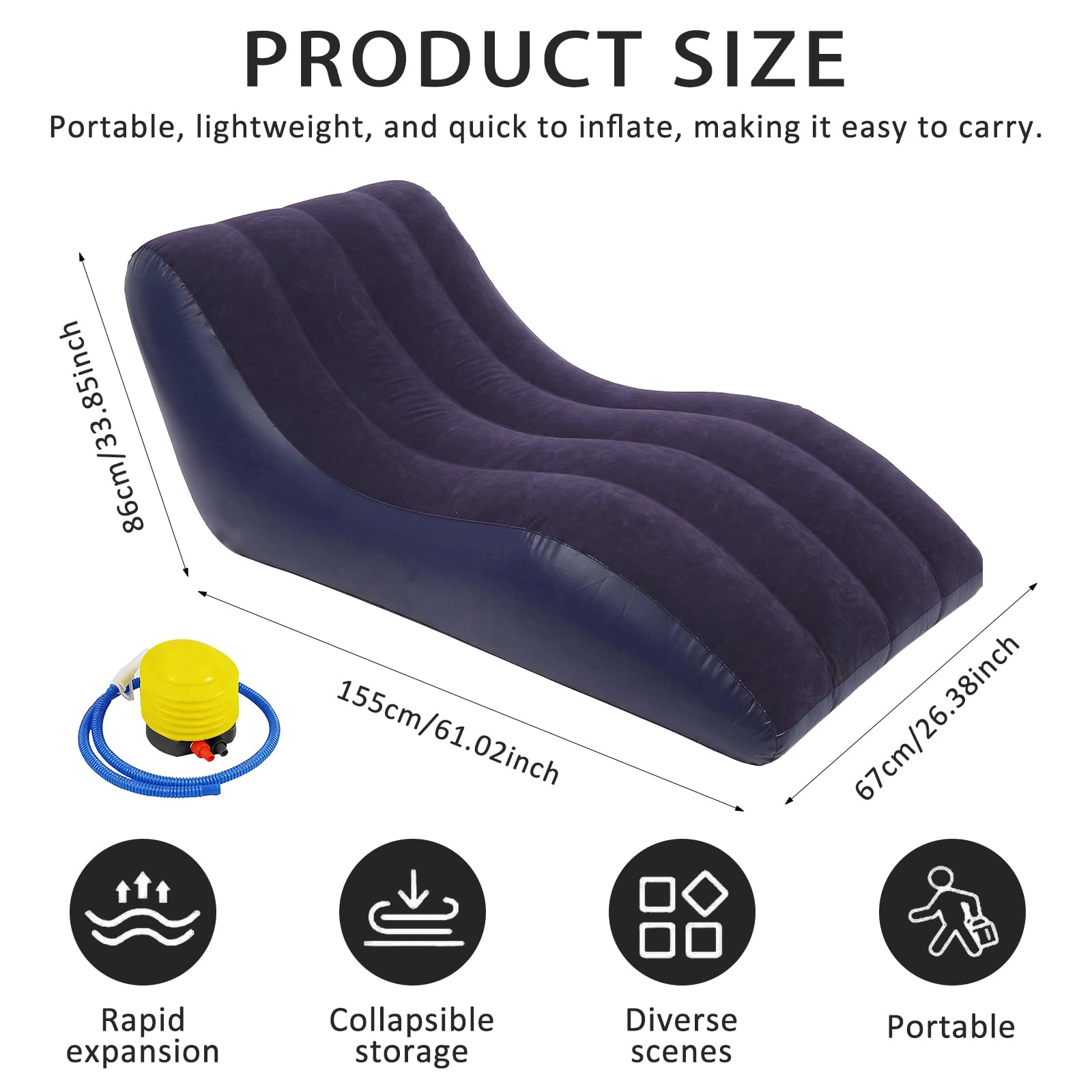 MeYuxg Divano Gonfiabile con Pompa,S Forma Sdraio Gonfiabile con rivestimento in Peluche,Portatile Campeggio Lettino Gonfiabile per Interni, Esterni, Casa, Viaggi e Feste in Spiaggia(Blu)