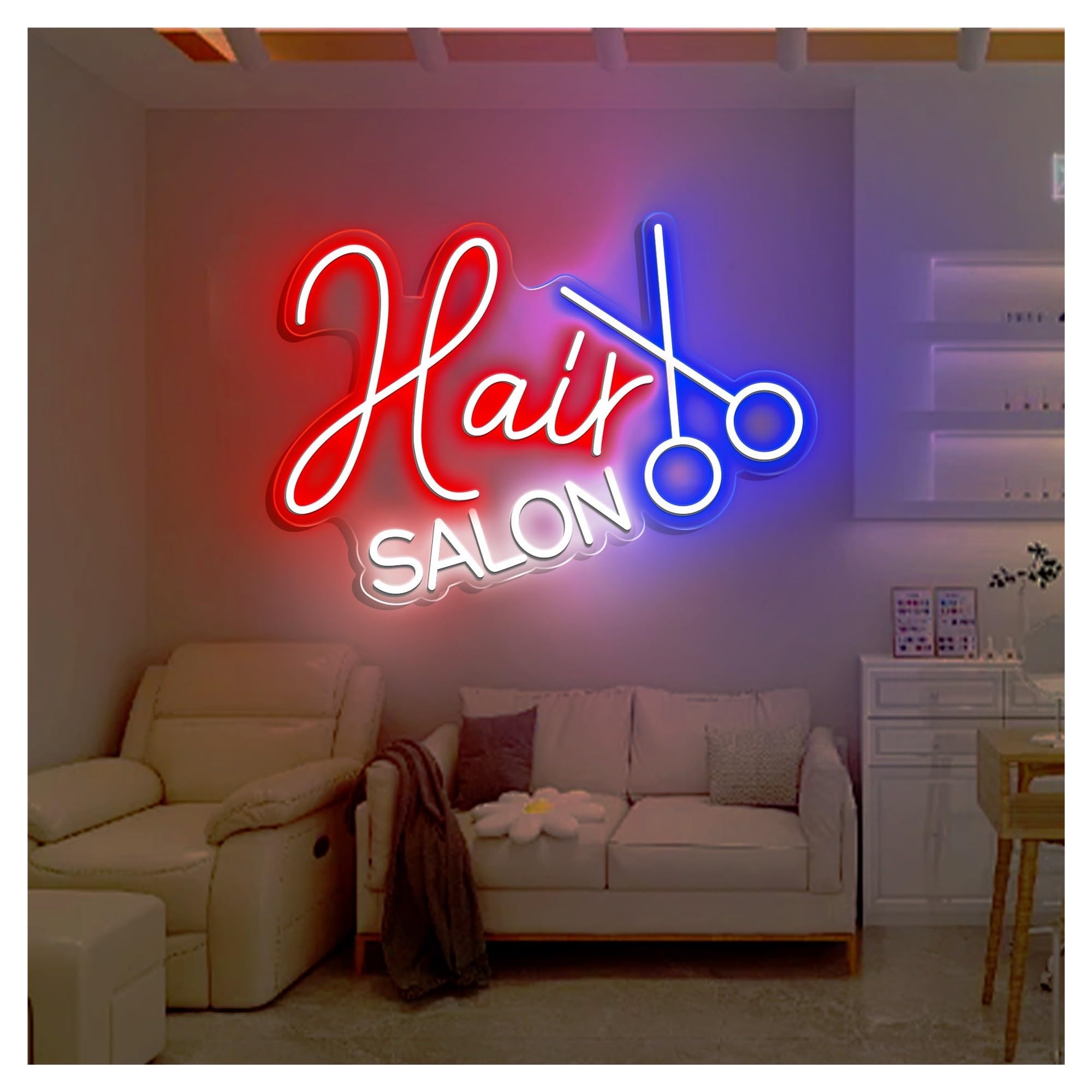 RONGCH Hanging Art Signs Hair Salon Neon Sign,Suitable for Barbershop Business Logo Decor with Dimmable 40cm(B)