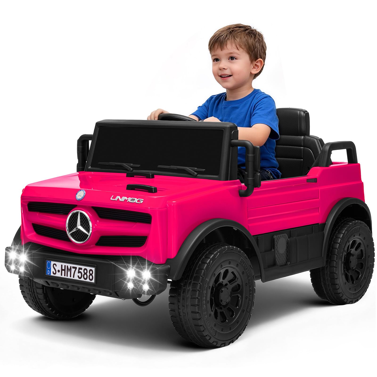 Letsgoride 12V Kids Ride on Car, Licensed Mercedes-Benz Unimog Electric Car w/Parent Remote Control, 3 Speeds, Music Player & Horn, Light, Soft Start,