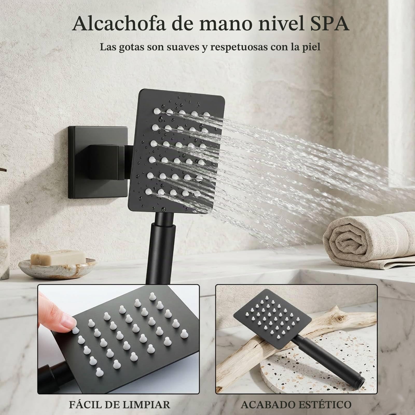 4 Modos Columna de Ducha con Grifo, Acero inoxidable Rociador superior/Ducha de mano, Lluvia Columna de Baño Multifuncional Altura Ajustable 72-115cm