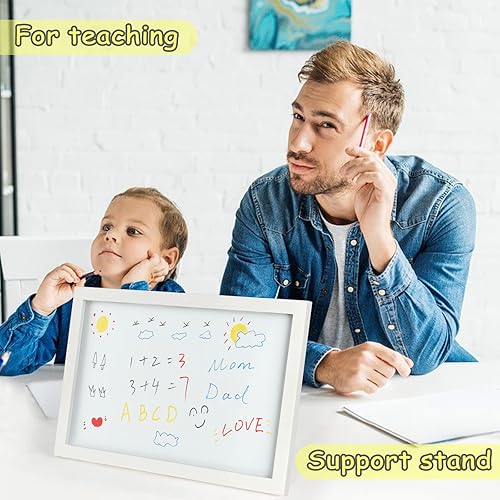 Miniatura 5 de Pizarra blanca magnética de borrado en seco para pared, marco de madera negra de 16 x 12 pulgadas con soporte para niños y estudiantes, pizarras