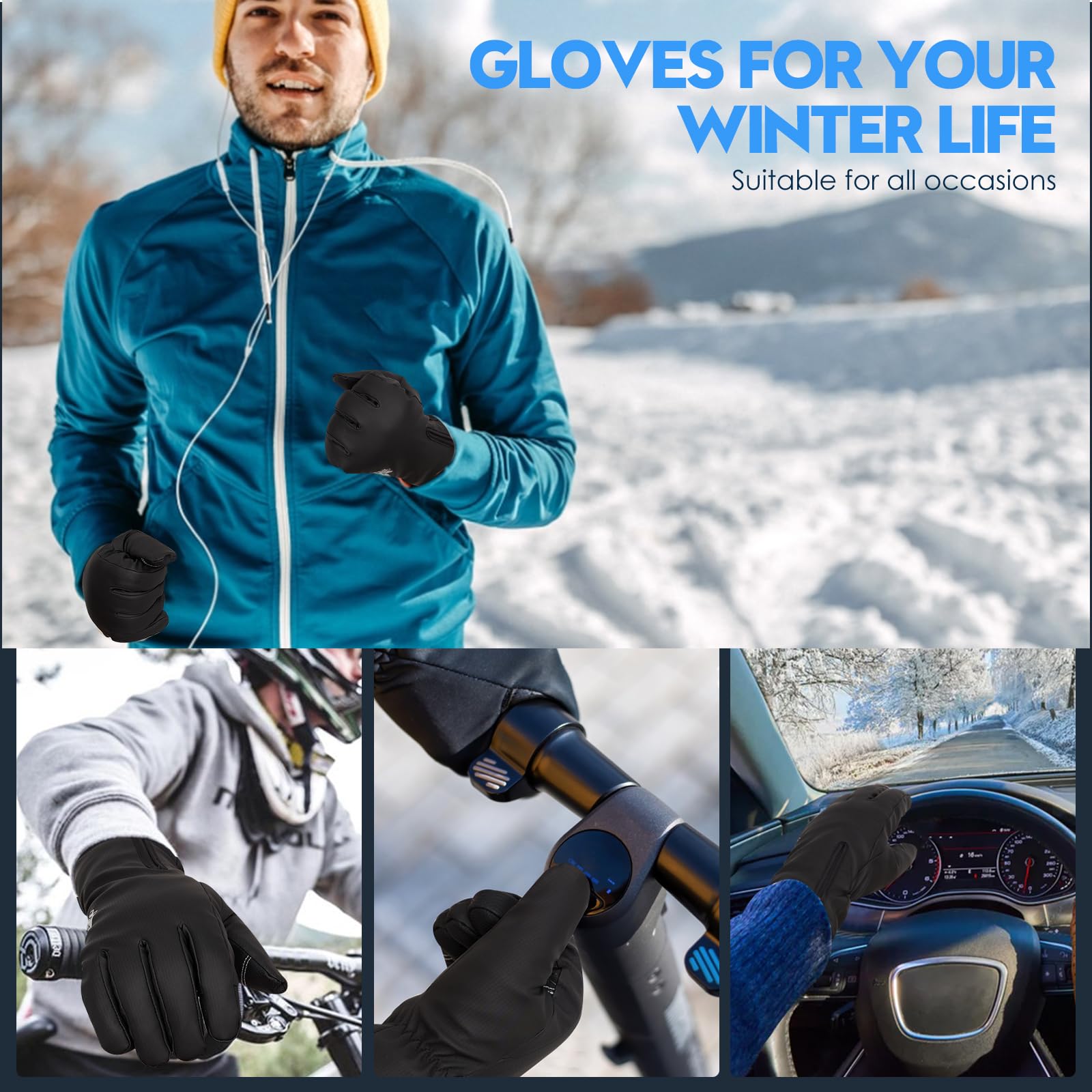 Bruvoalon Y322 - Guantes de invierno para hombres y mujeres, pantalla táctil de -34.4 °C, 5 capas de aislamiento térmico, resistentes al viento, antideslizantes, guantes de esquí