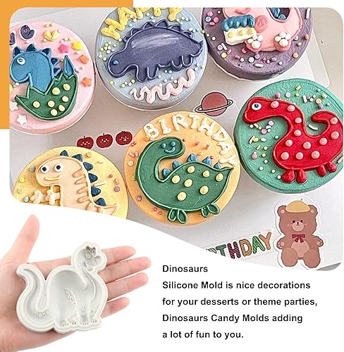 Miniatura 3 de Sijiangmold Moldes de silicona para fondant de dinosaurio para decoración de pasteles de dinosaurios, chocolate y dulces, decoración de cupcakes,