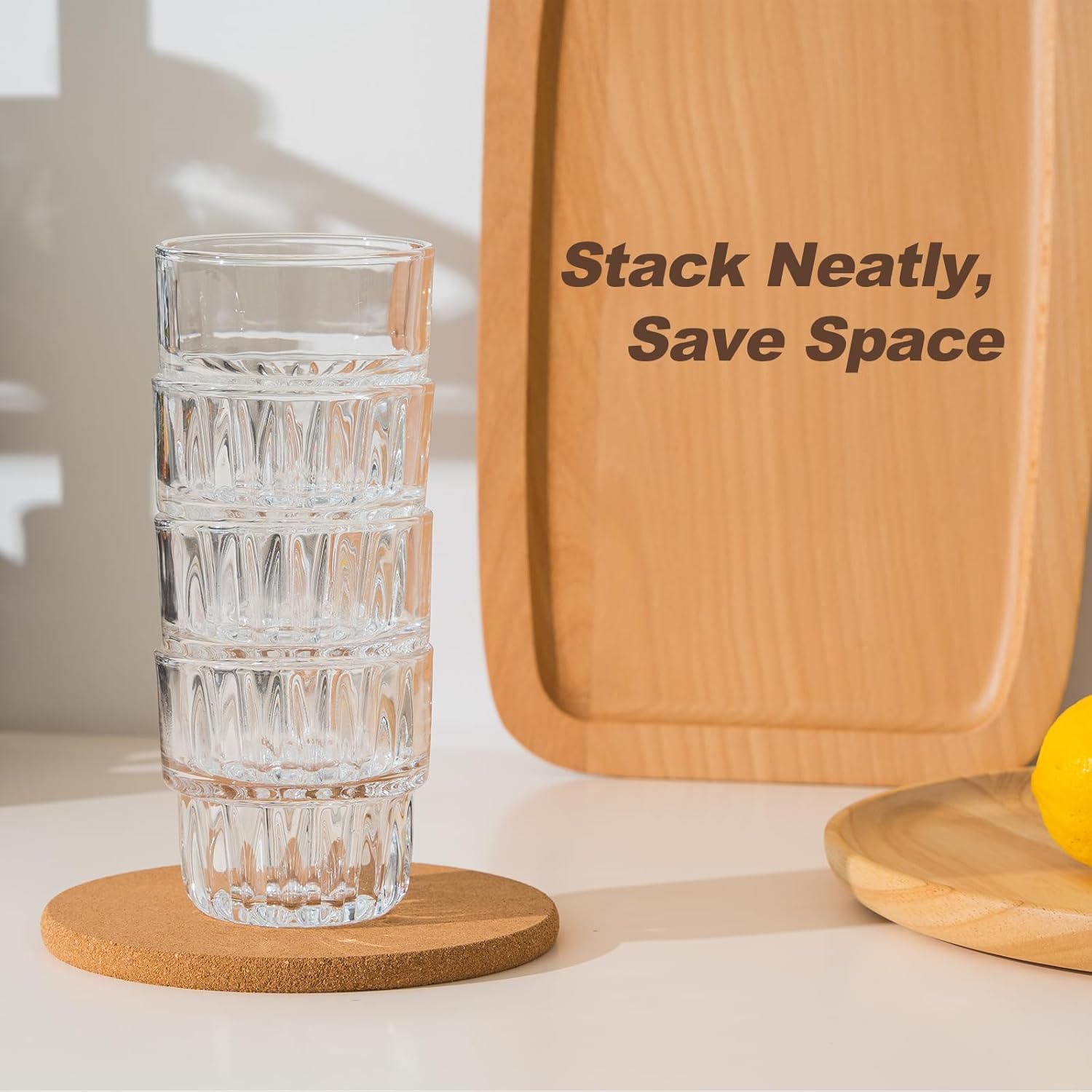 8oz Drinking Glasses Set of 4, Stackable Iced latte Coffee Glass, Cute Coffee Bar Accessories, Beer Glasses, Cocktail Glasses, Coffee Mugs for Latte, Tea, Water glasses for bar, restaurant - Image 6