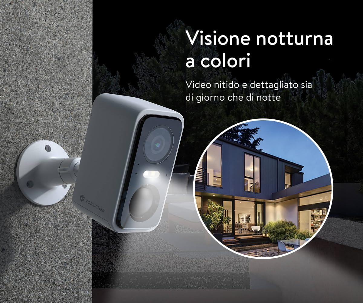 Telecamera Wi-Fi 2K · Esterno IP65, Senza Fili, Batteria Rimovibile 5200mAh, Visione Notturna a Colori 30m, AI Locale, Audio Bidirezionale, App Italiana, Marchio Italiano