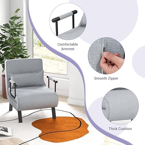 Miniatura 18 de POWERSTONE Silla convertible cama cama 4 en 1 para sala de estar, silla de lectura con almohada, brazo y respaldo ajustable de 5 posiciones, sofá