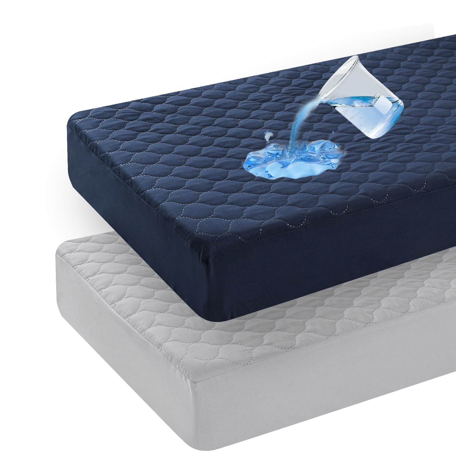 david's kids 2 Pack 52''x28'' Waterproof Crib Mattress Protector Pad Cover Stretch up to 8", Fitted Standard Crib and Toddler Mattresses, Ultra Soft and Breathable for Boys Girls, Grey &amp; Navy Blue