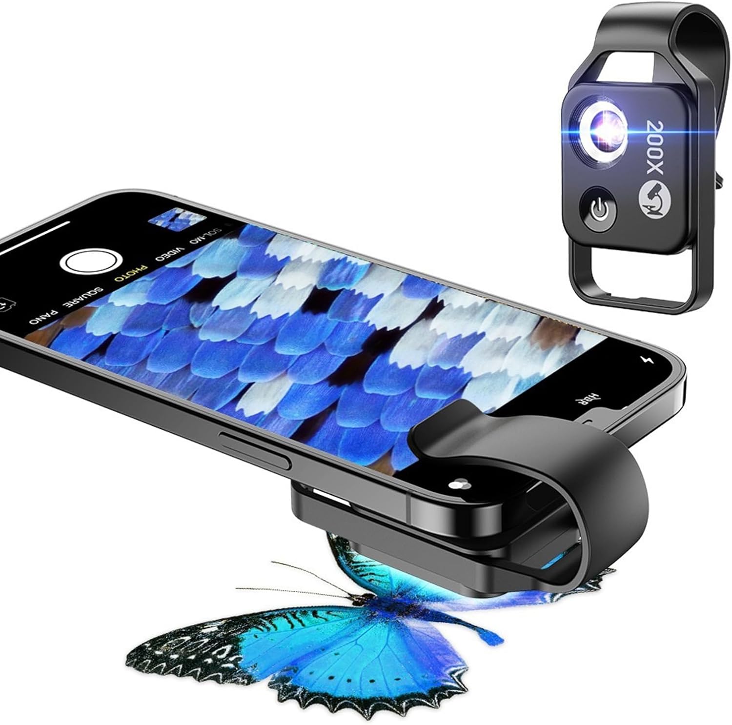 200X LED Lighted Pocket Microscope with Builtin LED Universally Smartphone Digiscoping Adapter Clip Macro Lens