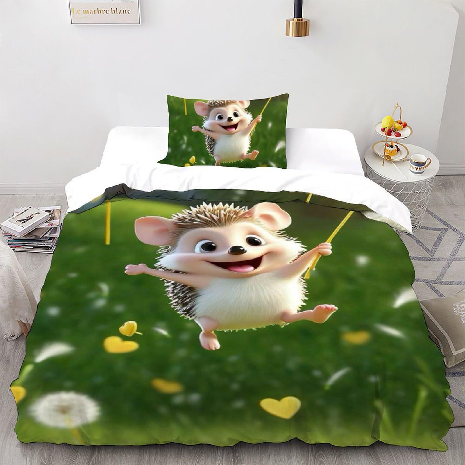 Parure de lit hérisson 135x200cm housse de couette faune flore adulte microfibre