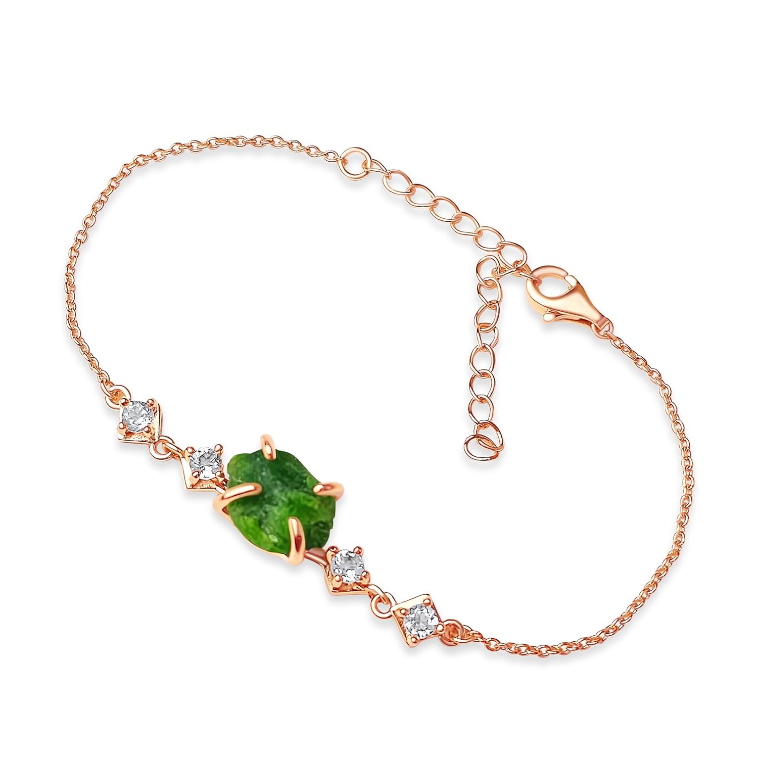 Raw green tourmaline Crystal Chain Bracelet Birthstone Gift for Her on Valentine Birthday Christmas Anniversary Mothers day Uniquelan Jewelry (green-tourmaline, rose-gold)