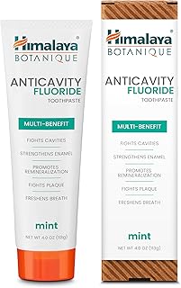 Himalaya Botanique Anticavity Fluoride Toothpaste, Fluoride with Multi-Benefit Support, Fights Cavities, Strengthens Enamel, Promotes Remineralization, Mint Flavor, 4 oz.