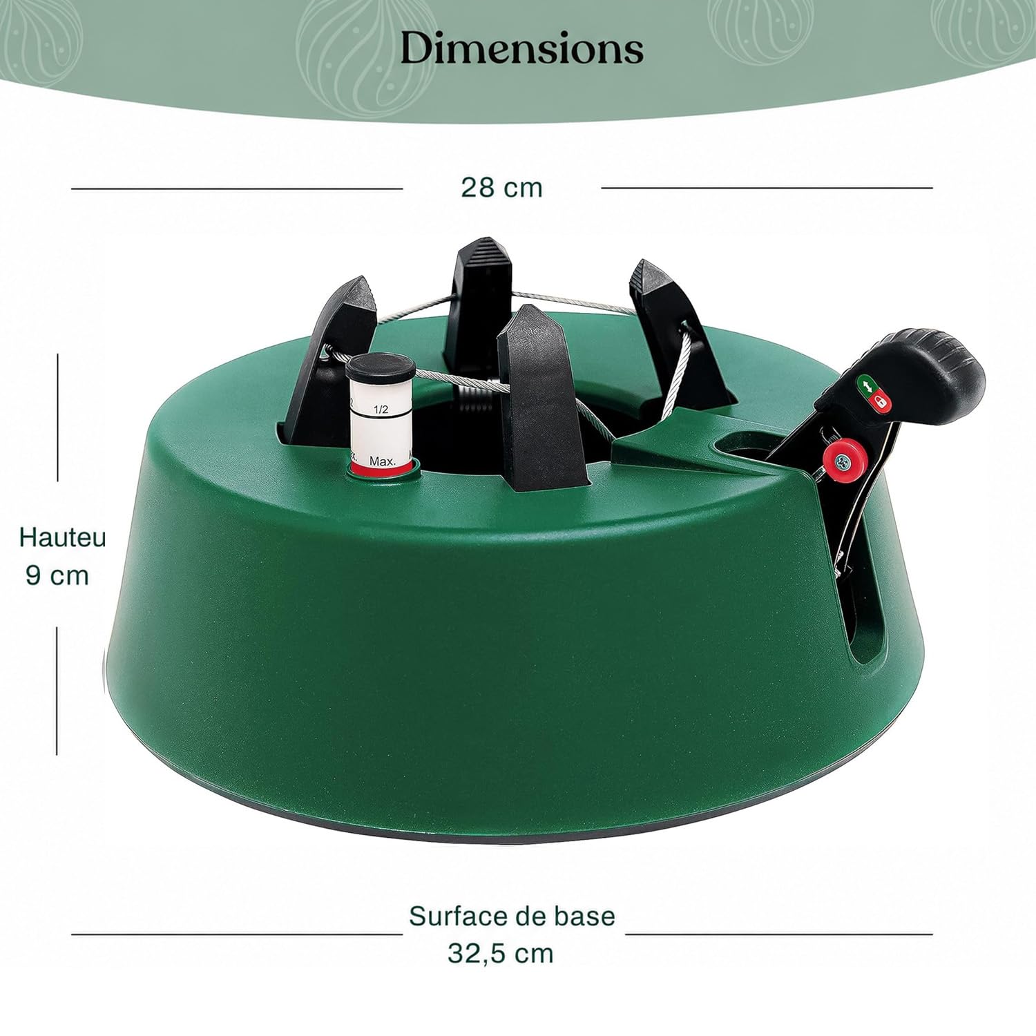 Christmas-World Support pour sapin de Noël, modèle Taunus, pour une hauteur d'arbre jusqu'à 2,25 m, support pour sapin de Noël avec pédale et câblage, réservoir d'eau de 2,0 litres, Vert