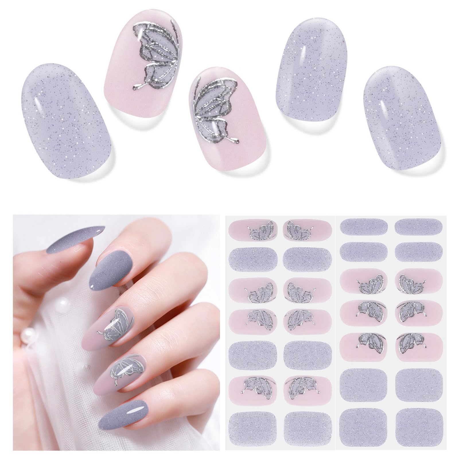 Nagelfolie UV Härtend - 28 Stück UV Gel Nagelfolien Selbstklebend Nail Sticker Art Stickers DIY für Damen (Schmetterling)