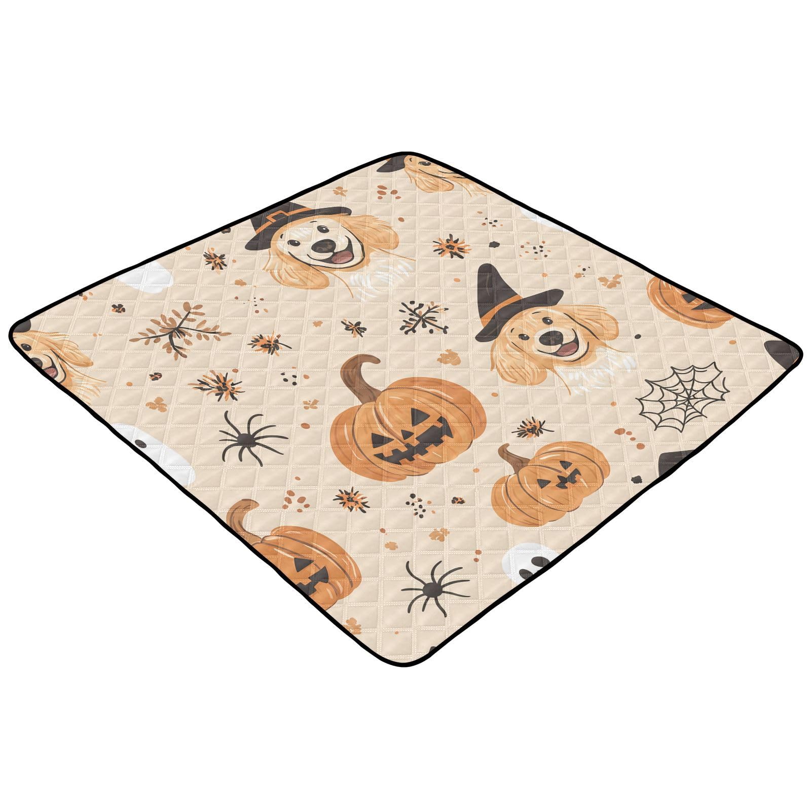 BOESI Doodle Puppy and Pumpkin Baby Play Mat, 50“ X 50” Washable Folding Crawling Mat, Baby Floor Mat, Soft, Non-Slip