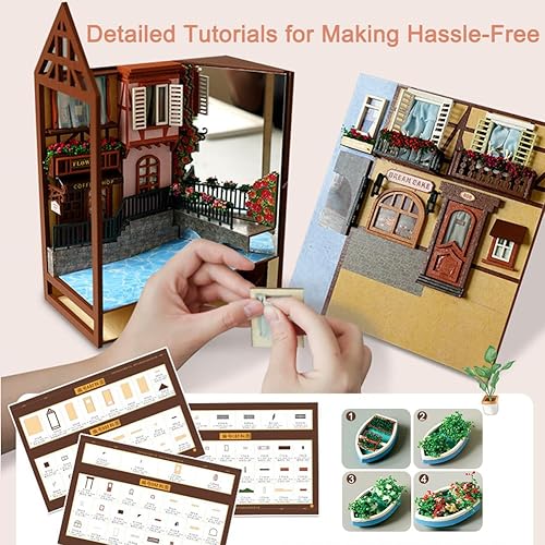 Miniatura 6 de JAMSH Mini kit de rincón de madera de estilo francés, modelo de construcción de ciudad de cuento de hadas romántico, modelo de estantería de bloques