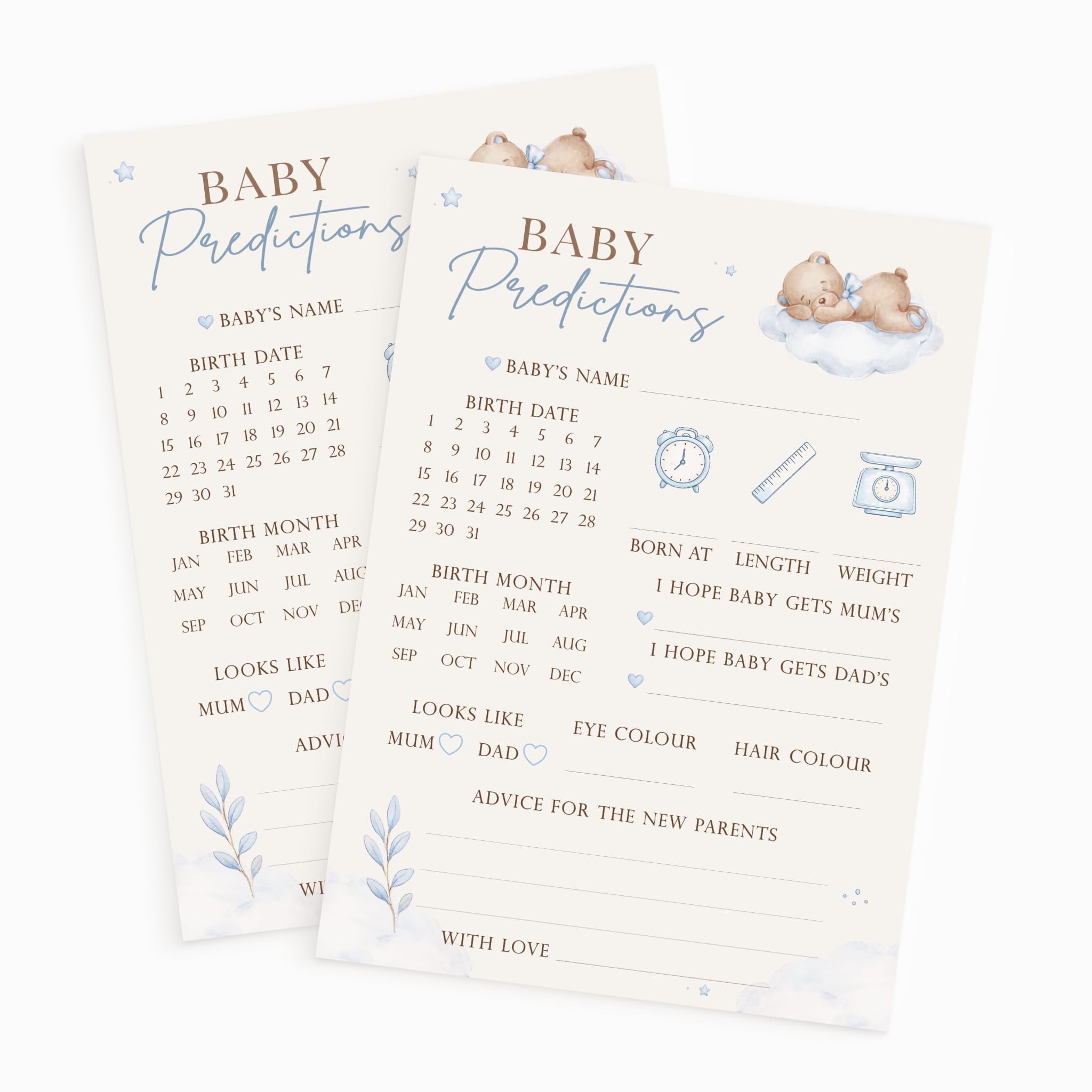 Mayfaire Lane Baby Shower Prediction Cards Blue Teddy Bear Keepsake Boy, 30