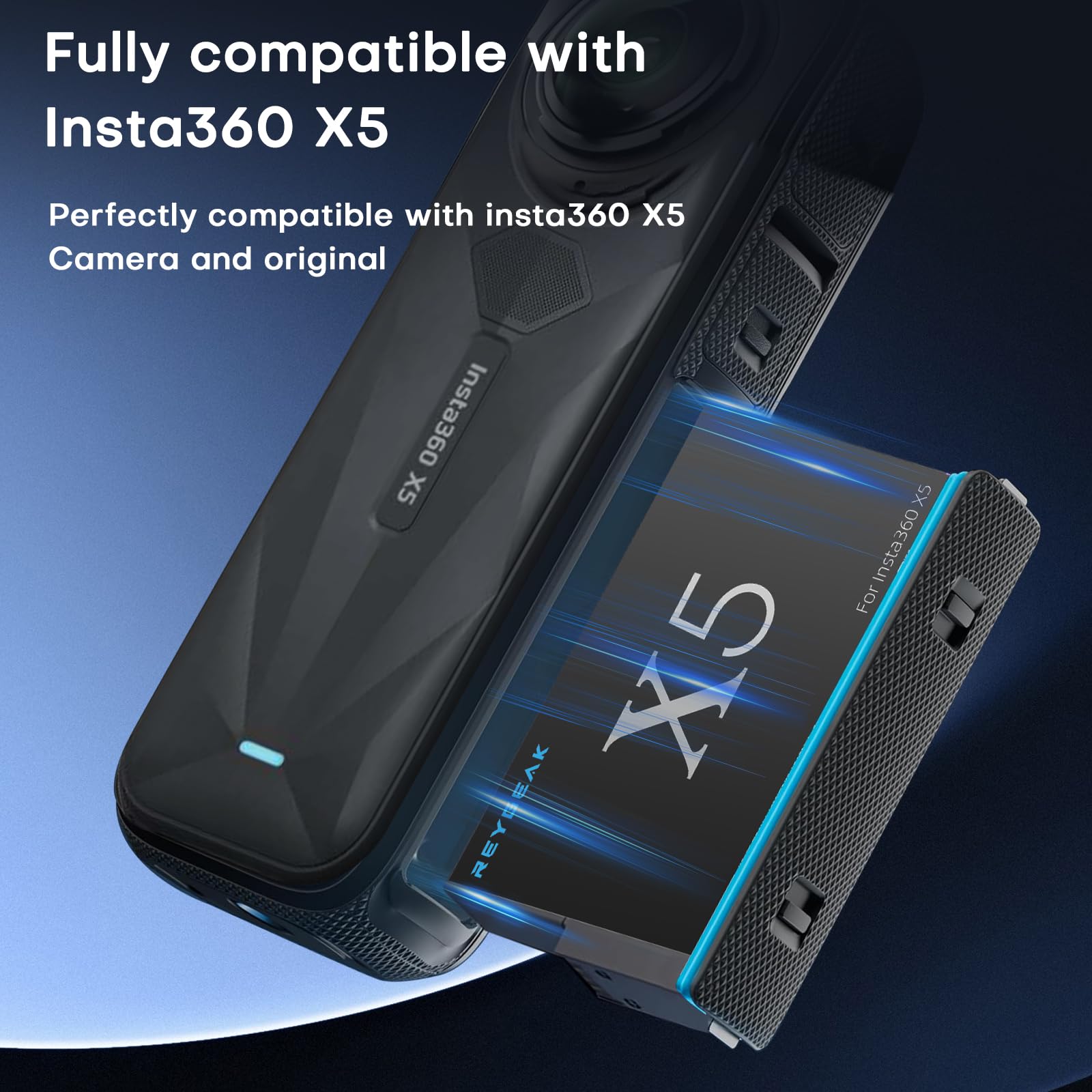 REYGEAK Batería de litio recargable para Insta-360 X5, 2 baterías de 2800 mAh de alto rendimiento con cargador para insta-360 X5 (cargador + 2 baterías)