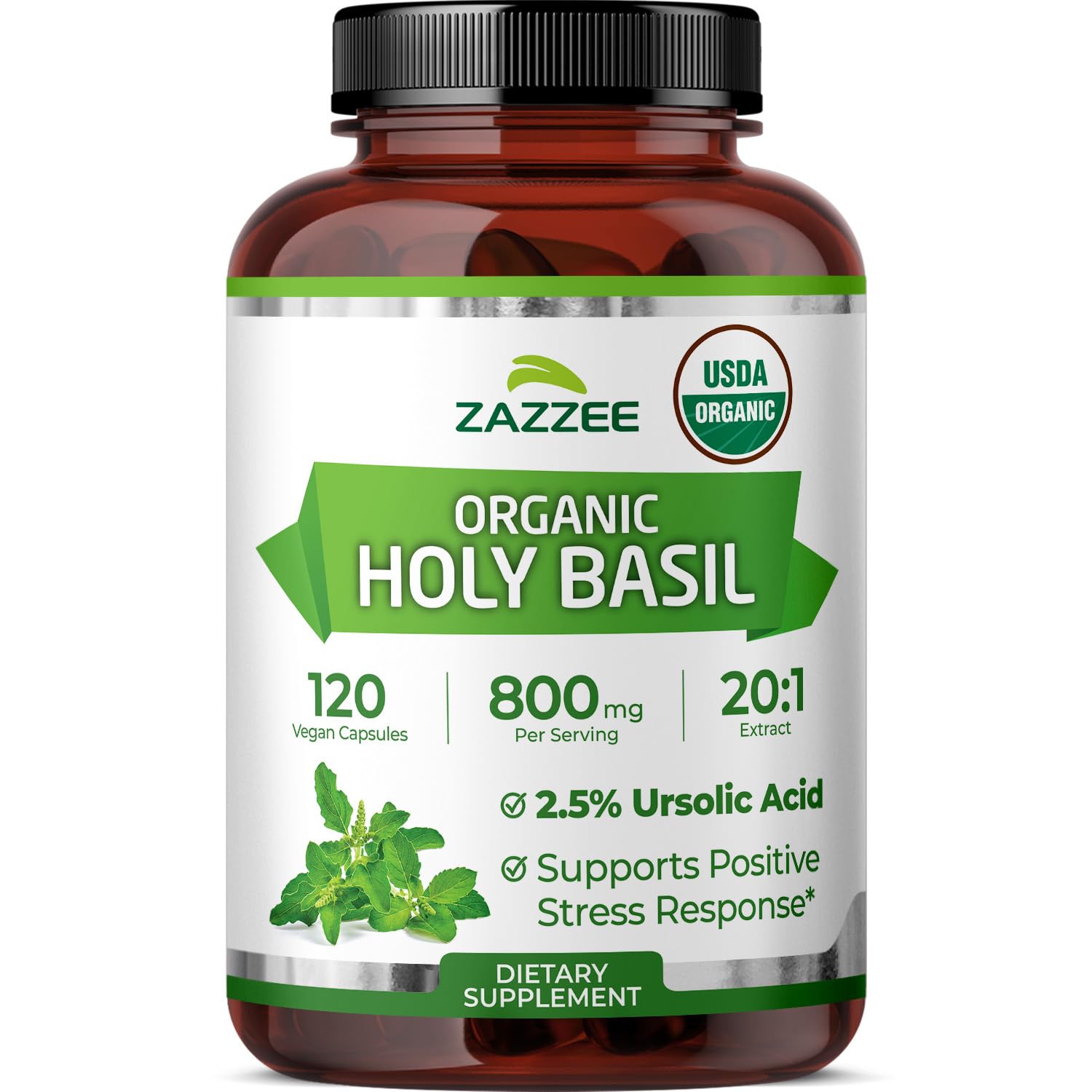 Zazzee USDA Organic Tulsi Holy Basil 20:1 Extract, 2.5% Ursolic Acid, Vegan