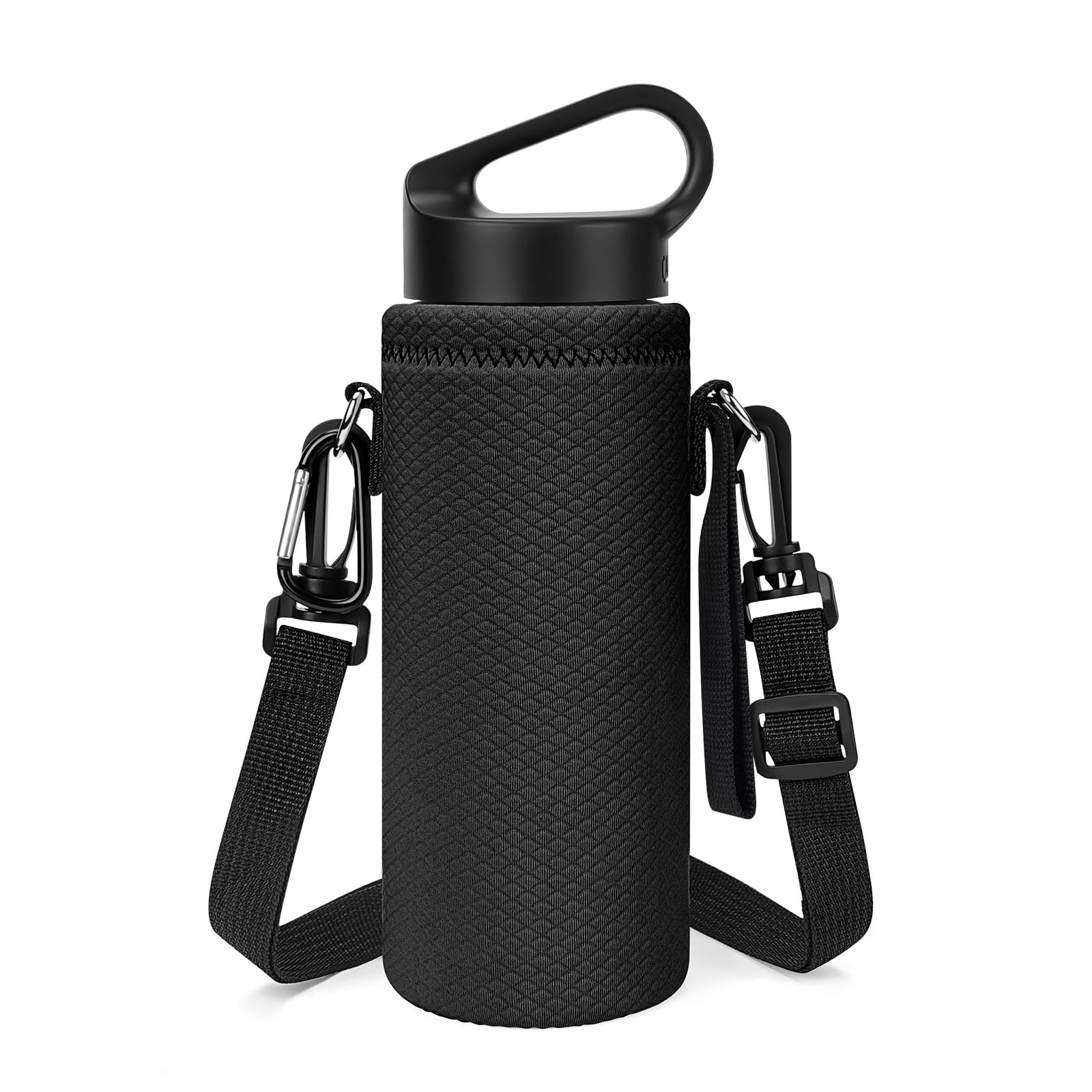 LinkideaWater Bottle Carrier with Shoulder Strap Compatible with Hydroflask Standard Mouth 18oz, CamelBak Carry Cap 20oz,Waterbottle Sling Bag Holder (Black)