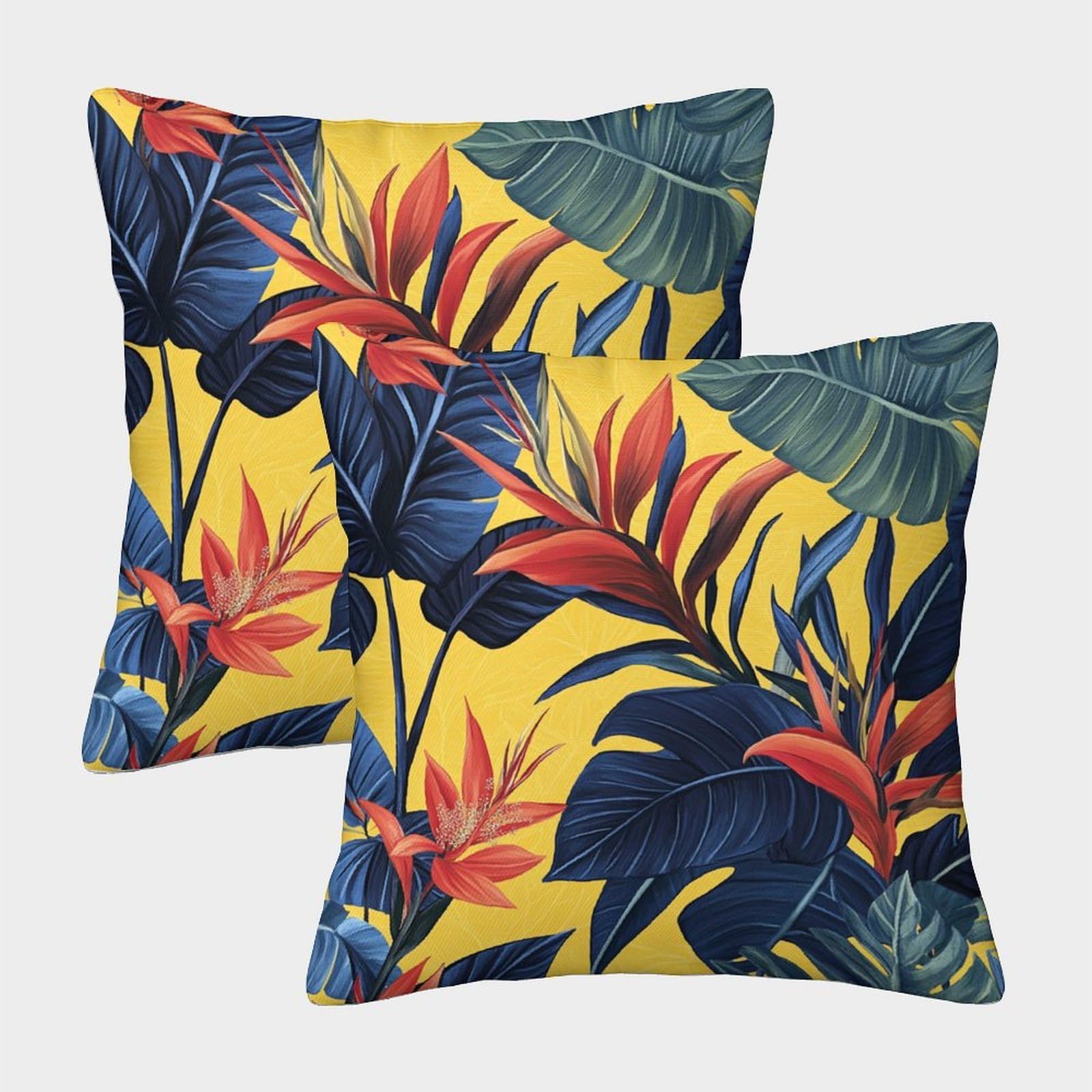 kaiyun 2 Pack Tropical Flowers Pillowcase 50x50cm,Palm Leaves And Flowers Cushion Cover,3D Digital Printing Bed Sofa Decorative