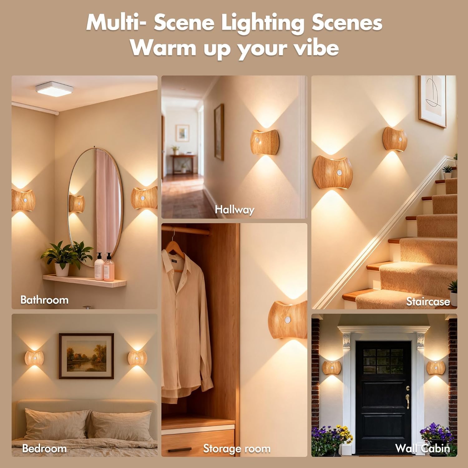 Set di 2 Applique da Parete Ricaricabili per Interni con sensore di Movimento, Senza necessità di Collegamento alla Rete elettrica, Lampada a LED con 3 Colori, luci Verso l'Alto e