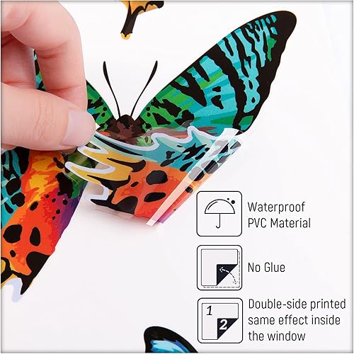 Miniatura 4 de Whaline 24 calcomanías de ventana de mariposa coloridas de doble cara anticolisión para evitar golpes de pájaros en vidrio, no adhesivas,
