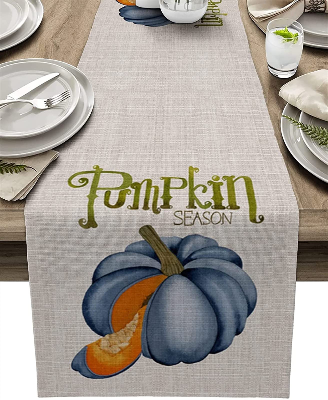 Tischläufer 'Happy Thanksgiving' – 33x183 Cm, Leinen, Mit Herbstmotiven Für Party-Deko