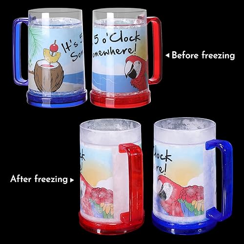 Miniatura 5 de It's 5 O'Clock Somewhere Party Parrot - Juego de 2 tazas de hielo de gel de doble pared para congelador, transparentes, 16 onzas