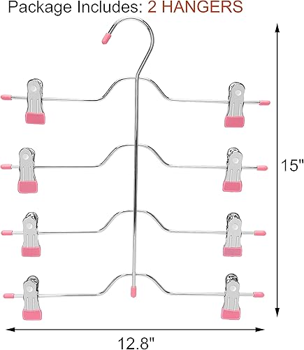 Miniatura 4 de Perchas de metal sólido para faldas de 4 niveles para pantalones cortos, perchas para ahorrar espacio con clips ajustables, agarre antideslizante