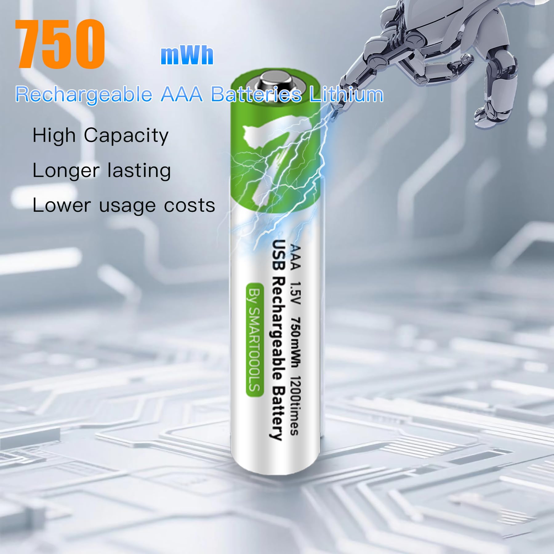 16 batterie AAA USB Type-C AAA agli ioni di litio ricaricabili, ad alta capacità, 1,5 V, 500 mAh, 750 mWh ricaricabili, con cavo di ricarica