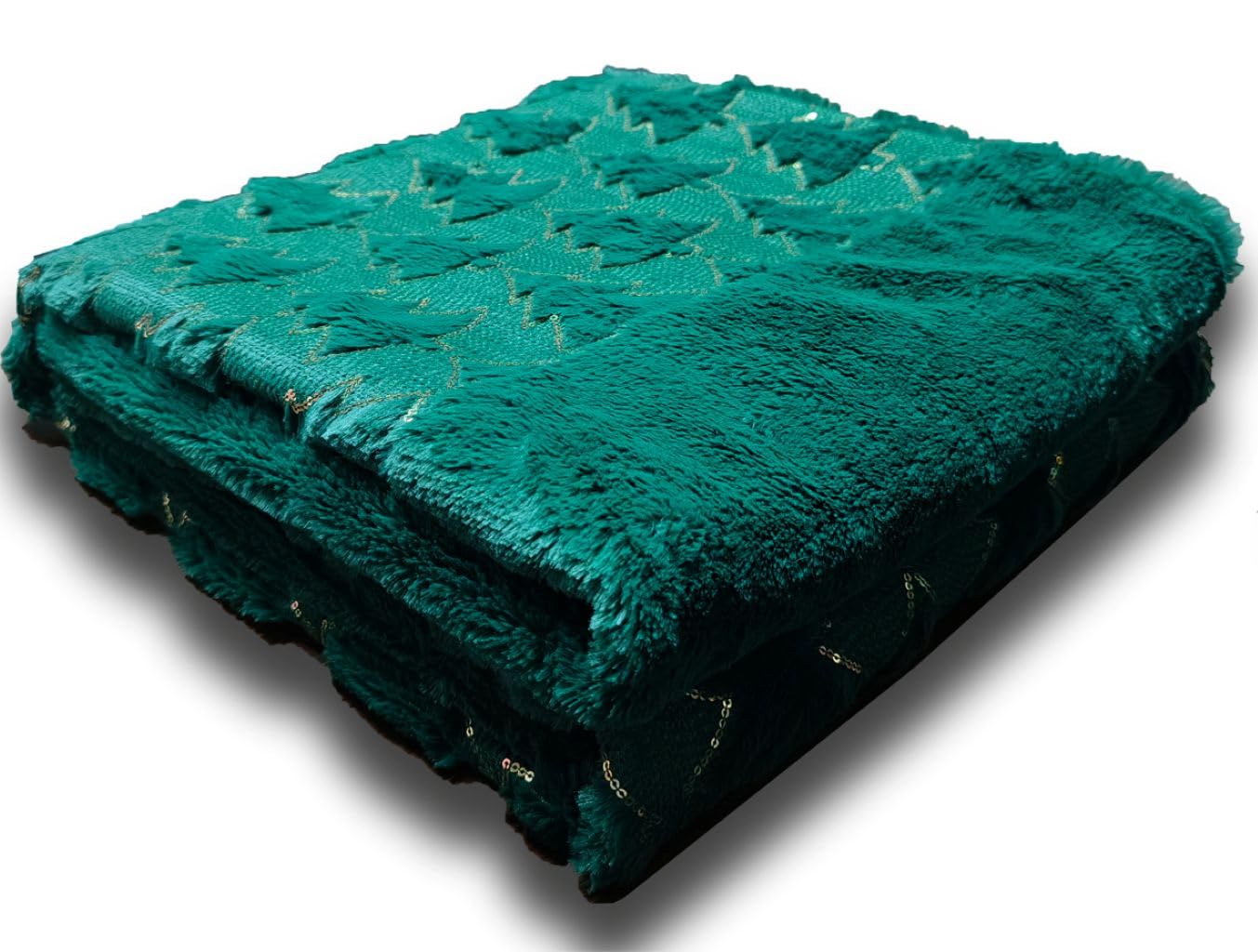 Luxurious Christmas Tree Teddy Bear Fleece Duvet Cover Set with Pillowcases – Super Soft Fluffy Quilt Cover Winter Bedding Set, Fleece Throw Blanket & Cushion Cover (Green, Throw Blanket - 150x200cm)