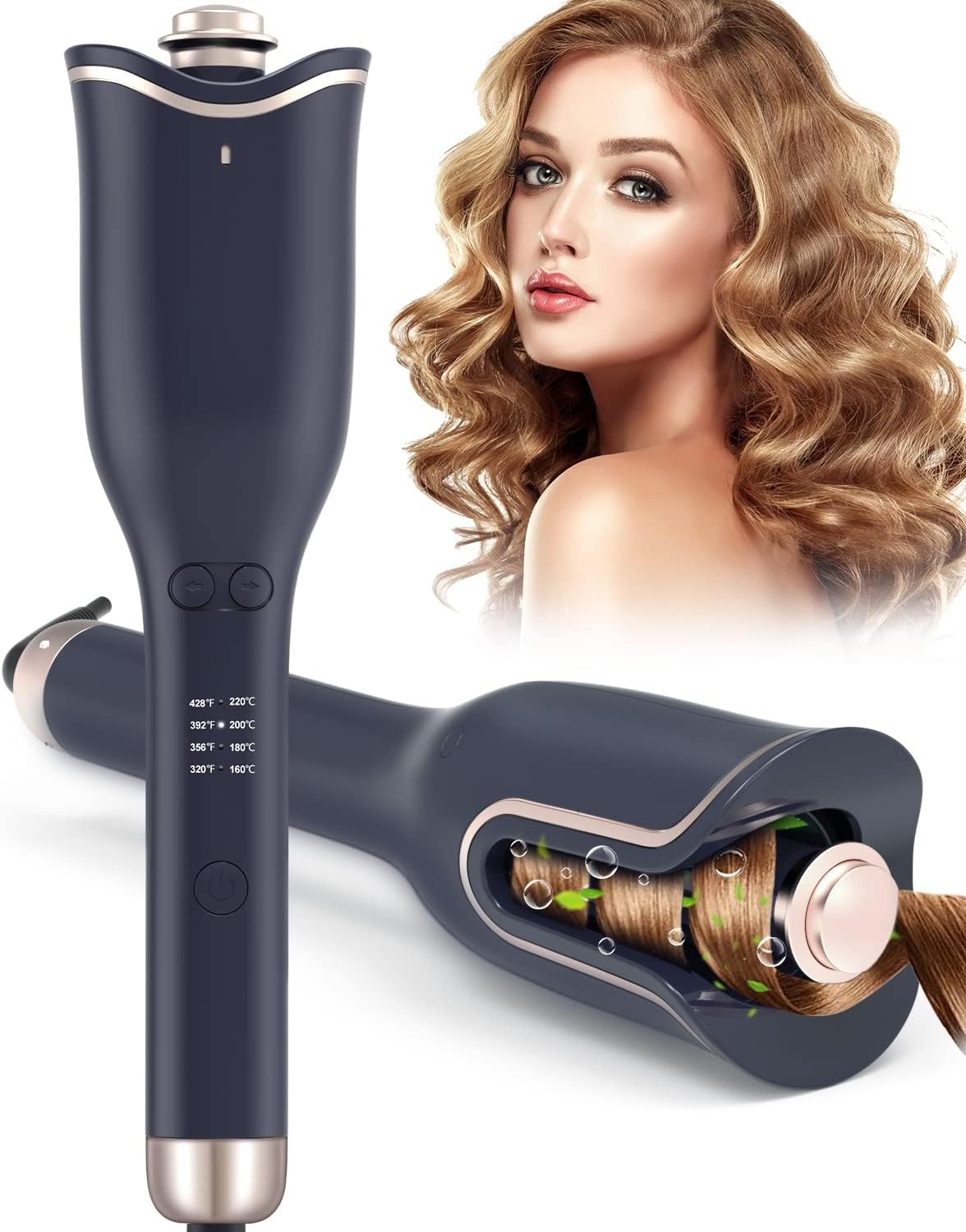 Automatic Hair Curler, Ceramic Ionic Barrel Automatic Hair Curling Iron with 4 Temps &3 Timer Settings, Auto Shut-Off Curling Iron Wand with 1" Large Rotating Barrel, Dual Voltage for Hair Styling