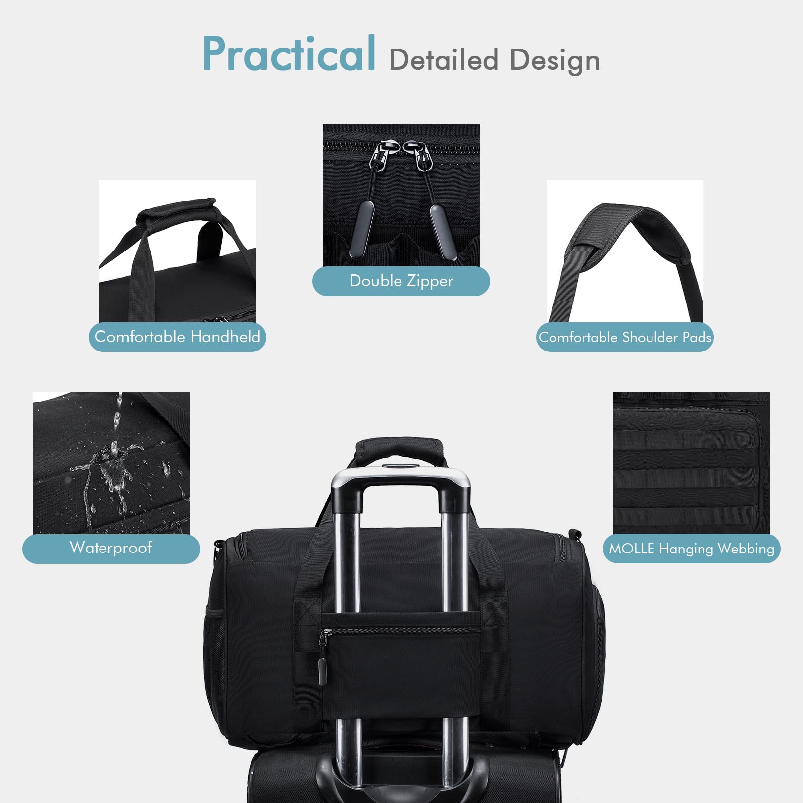 BAGZY Taktischer Reisetasche Sporttasche Herren mit Schuhfach Gym Tasche Rucksack 40L Trainingstasche Herren Für Arbeits Reise Sport Fitness Weekender Zelten mit Taktische Kulturtasche Schwarz