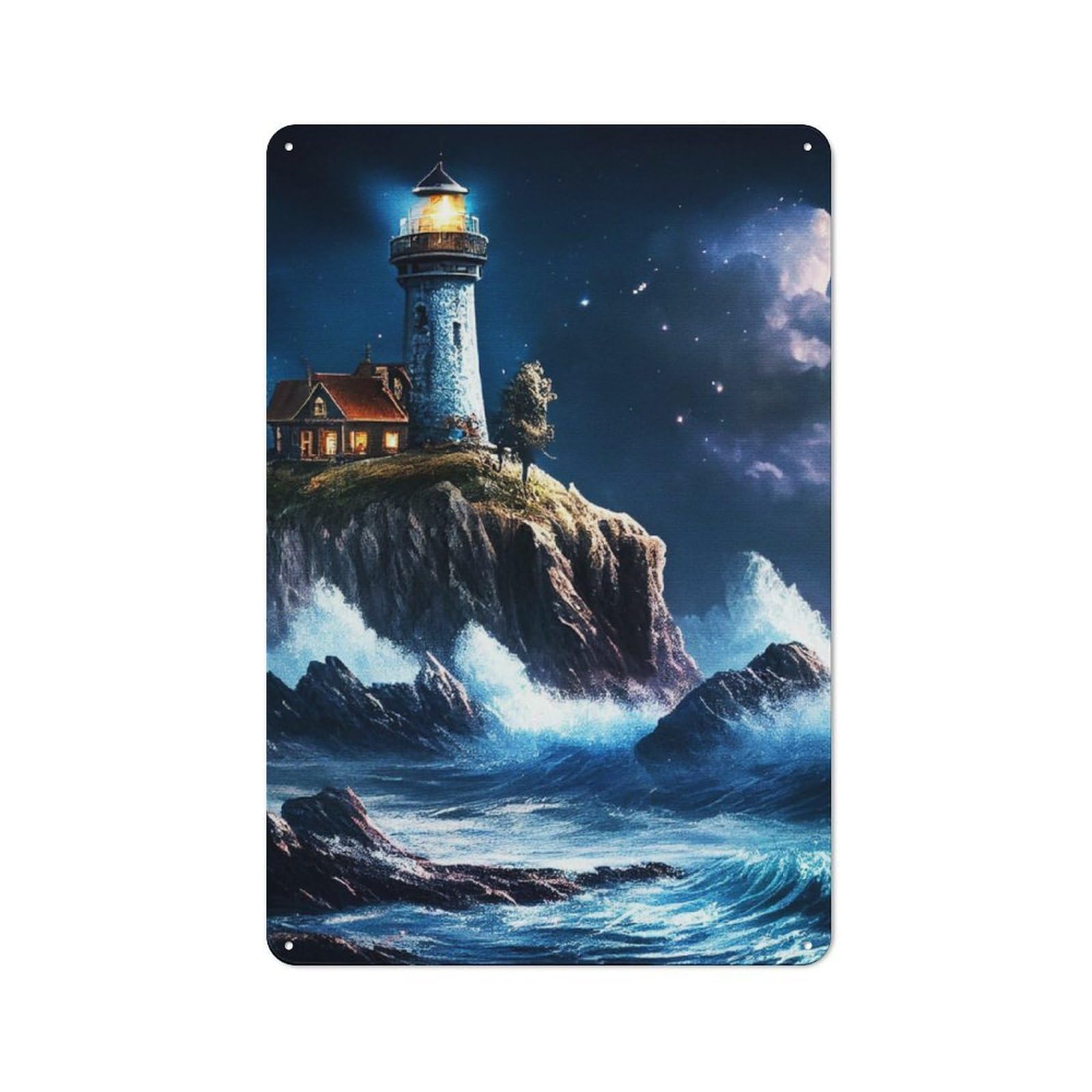 Junmoney View Of The Lighthouse Retro Printed Metal Sign 30X20cm For Living Room Wall, Wall Decor For People Reorganising Living Room