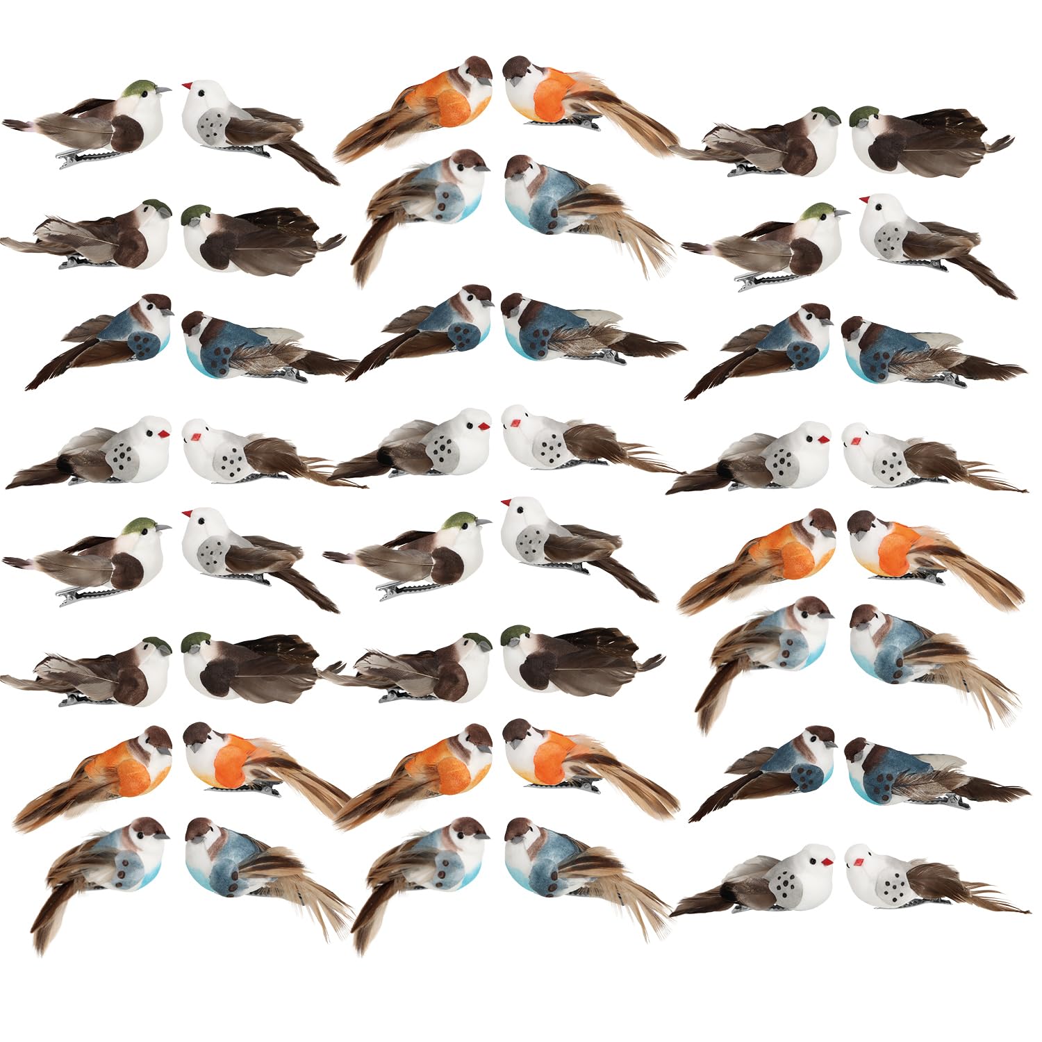 com-four® 48x Dekovogel, künstliche Vögel in 4 bunten Farben