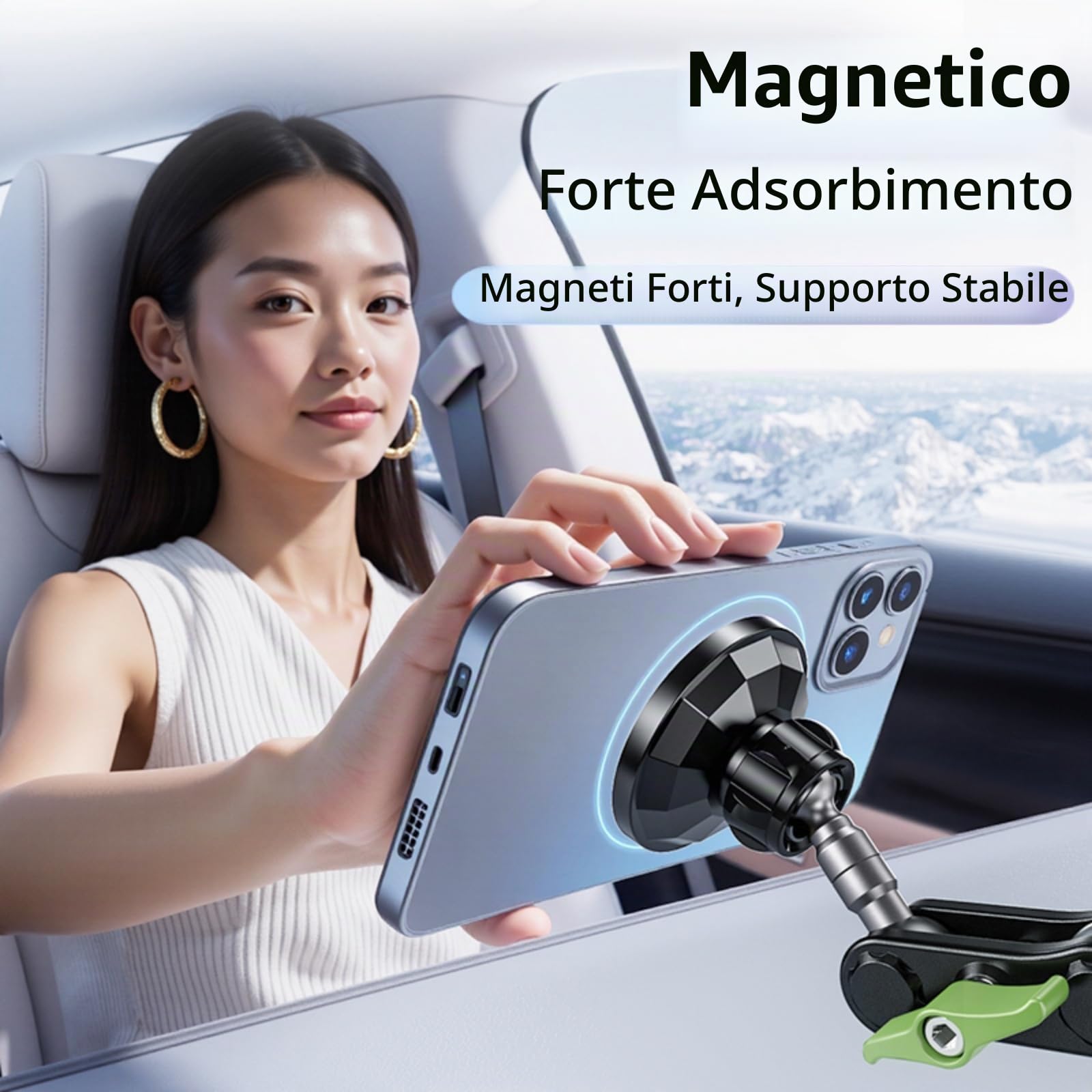 EMEBAY Supporto Magnetico per Auto, Lega di Alluminio Resistente al Calore | per Cruscotto/Parabrezza, Supporto per Telefono da Auto per Smartphone/Telecamere, Stabile, Anti-vibrazione a 360°