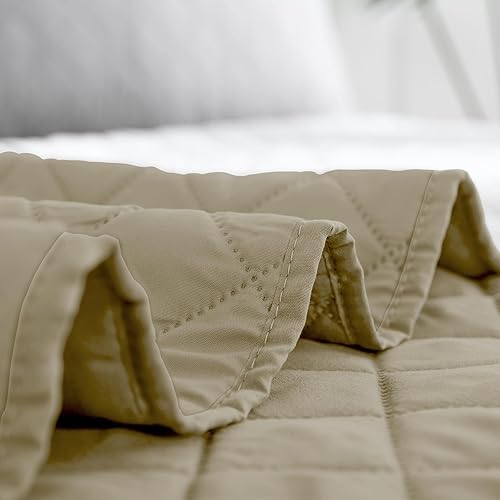 Miniatura 6 de Easy-Going - Juego de colcha reversible con 1 funda de almohada, tamaño individual, suave, resistente al agua y manchas, microfibra ligera, beige y