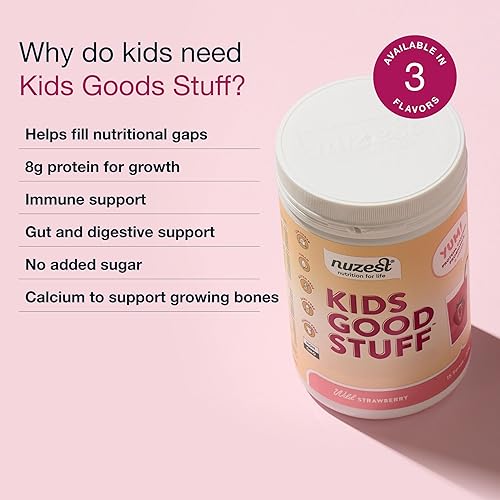 Miniatura 5 de Nuzest - Kids Good Stuff - Mezcla de batido vegano - Fresa silvestre - Suplemento nutricional multivitamínico Batido de proteínas - Sin lácteos -