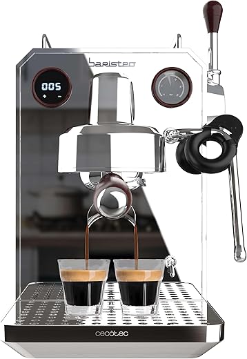 Cecotec Cafetera Express Barista Baristeo Intima, Cafetera Espresso Barista Profesional, Sistema de Pre-Infusión, Bomba de 15 Bares, Fácil Llenado, Depósito de 1,7L y Bandeja Calienta Tazas
