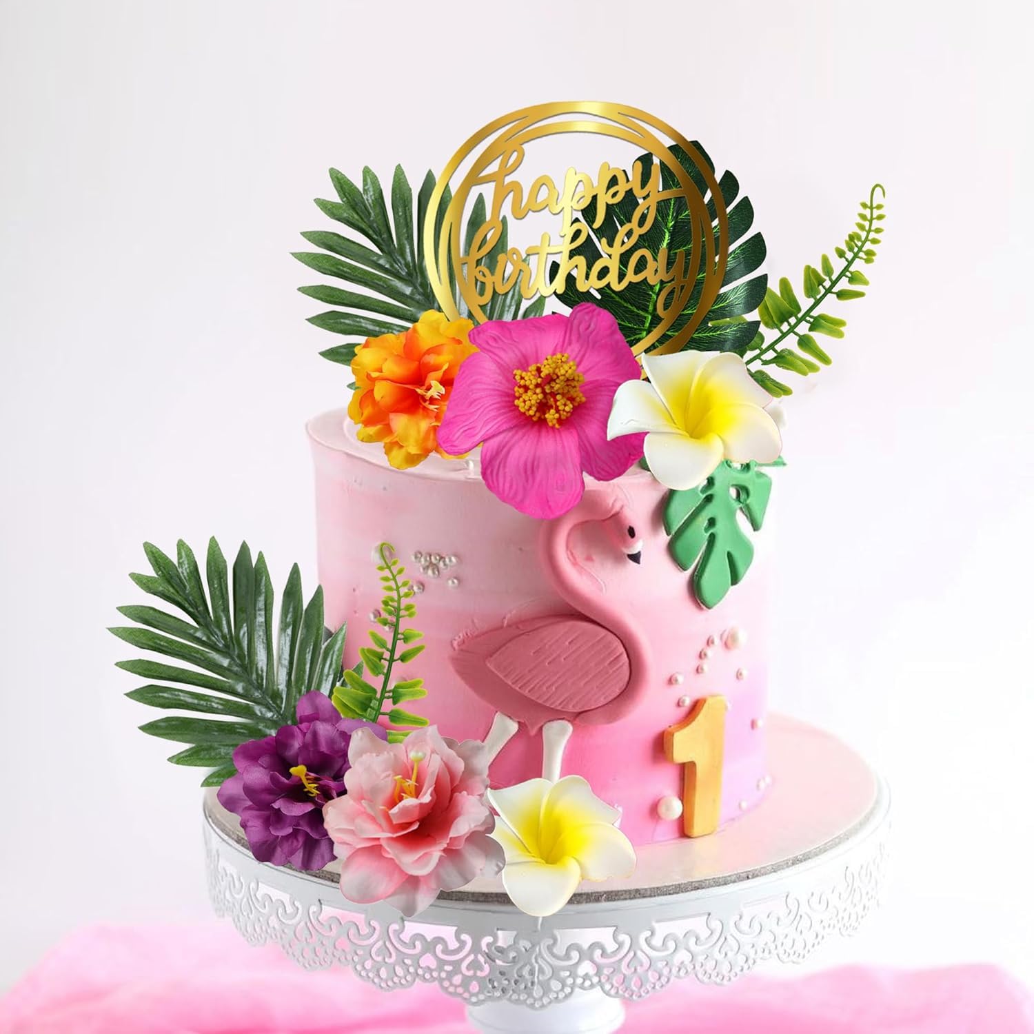 Flamingo Torten-Deko – 23-teilig, Hawaii/Aloha-Motive, PVC, Für Sommerpartys & Geburtstage