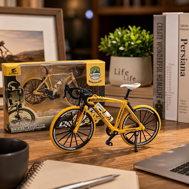 Foto 7 de 7 de LIULINY Amarillo Modelo Bicicleta Montaña 1:8 Modelo en Miniatura Bicicleta